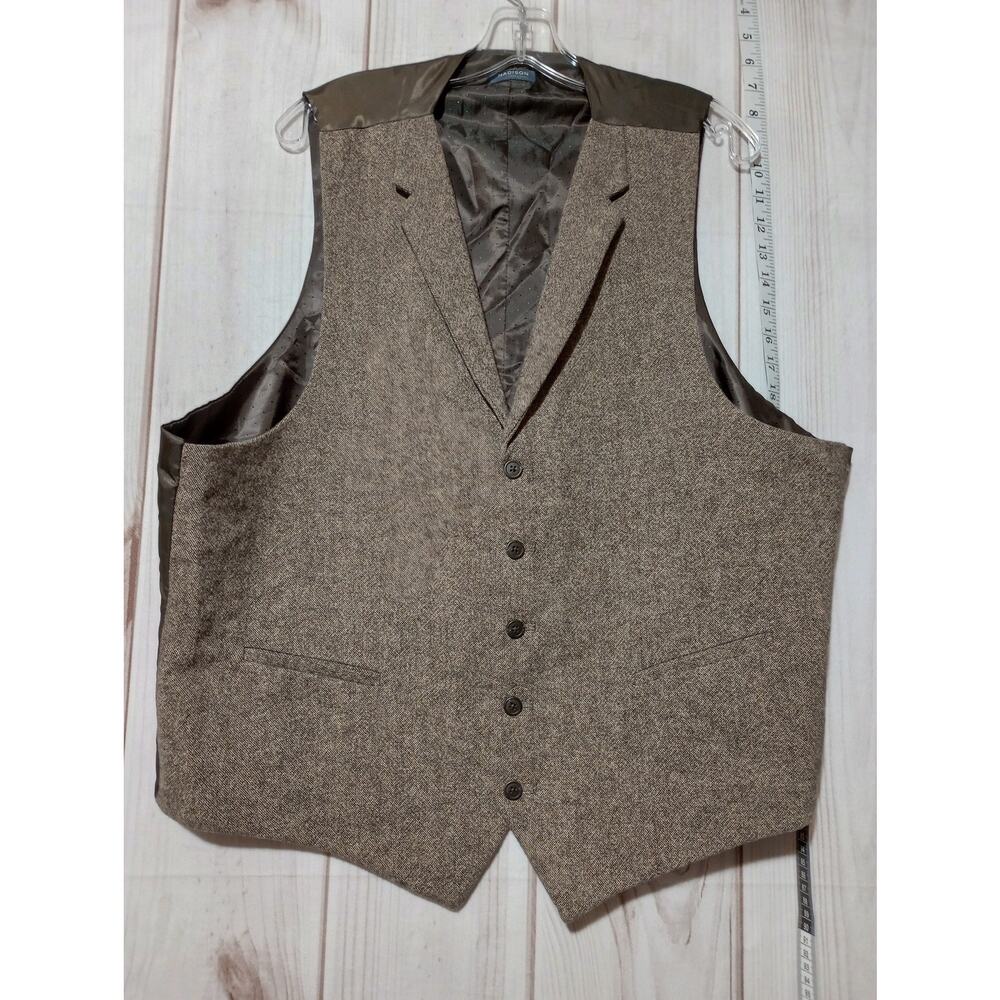 Madison Vest Mens 2XL Brown Wool Blend Tailored Button Up Dress Formal‎ XXL